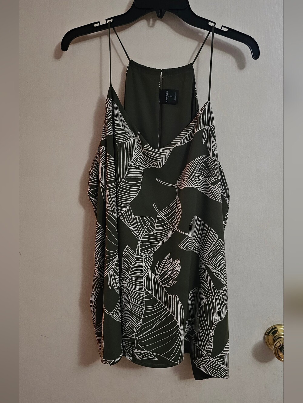 Express Olive Green Leaf-Print Spaghetti Strap Tank